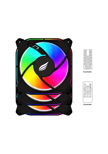 Hawk Gaming HF120 Silentforce 120mm ARGB Üçlü Kontrolcü ve Kumada Dahil Siyah Kasa Fanı