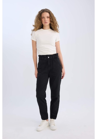 DeFacto Paperbag Beli Lastikli Kısa Paça Bilek Boy Jean Pantolon D4309AX25SPNM40