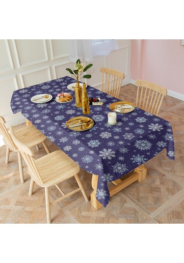 Noel Desenli Dikdörtgen Masa Örtüsü 60x102 İnç, Su Geçirmez Ve Leke Tutmaz-a87 Beyaz