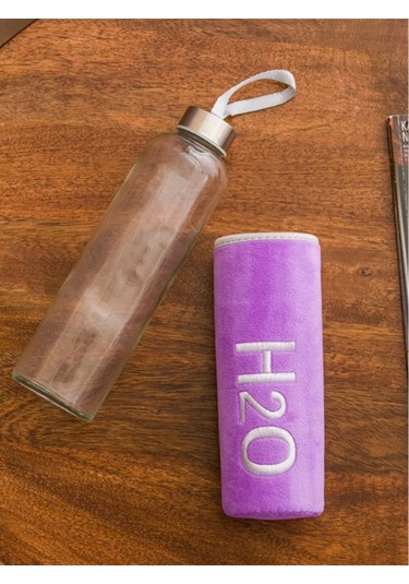 H2o Kadife Kılıflı Cam Matara 600 Ml - Renk Seçenekli Mor
