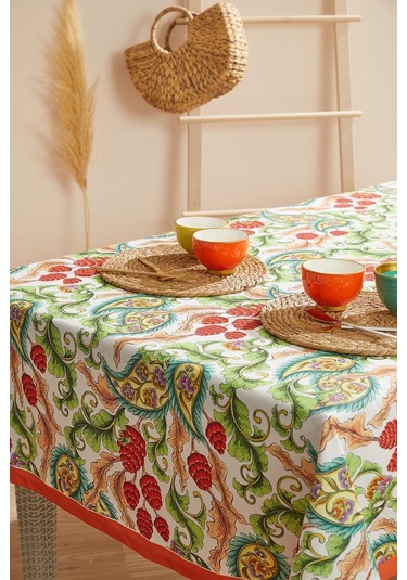 Turuncu Şal Desen Leke Tutmaz Masa Örtüsü