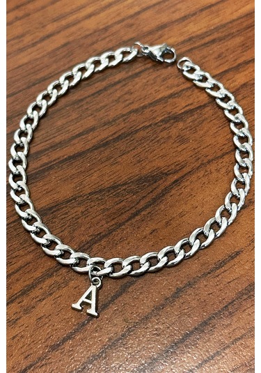 Kişiye Özel Harfli Gurmet Zincirli Unisex Çelik Bileklik Sevgiliye Eşe Hediye Eck06h Metalik