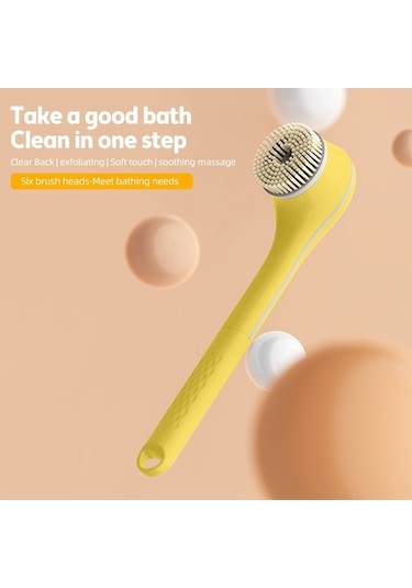 Dancemonkey Şarj Edilebilir 6 Başlıklı Vücut Fırçası - Ipx7 Su Geçirmez, 3 Hızlı Ayar, Koyu Sarı, Sağlıkçılar İçin Sarı