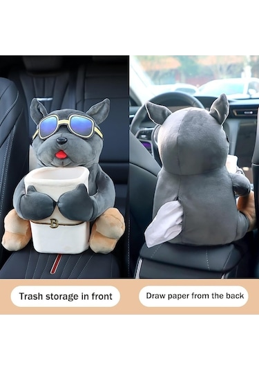 Createtech Sevimli Peluş Peçete Kutusu, Köpek Kağıt İçin Hayvan Dokulu Doku, Antik Adog 2'li Paket Antik