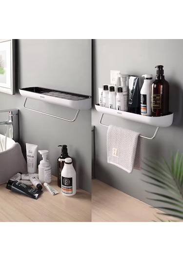 Ecoco Duvara Yapışkanlı Banyo Ve Mutfak Düzenleme Rafı Havlu Askı Beyaz