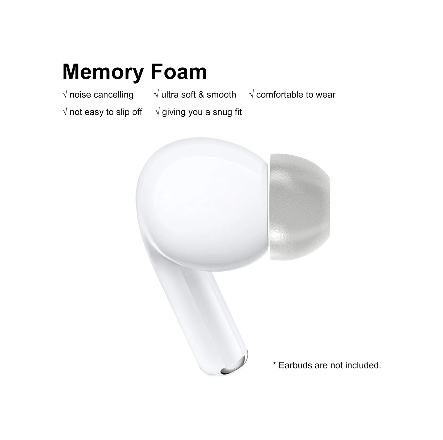 Moveevo Airpods Pro İçin Hafıza Pamuklu Yedek Kulaklık Ucu - Siyah 2 Adet 1 Çift, Büyüklük Rastgele S, M, L