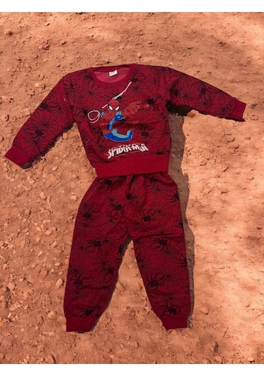 3 İplik Takım Batmen Örümcek Adam Baskılı Kırmızı