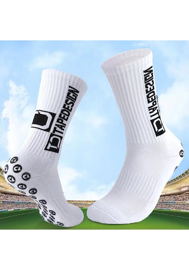 Kaydırmaz Silikon Tabanlı Pro Futbol Çorabı Havlu Taban Dikişsiz Beyaz