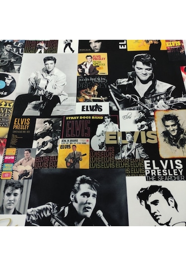 Patchwork Elvis Presley Posterli Dijital Baskılı Kumaş
