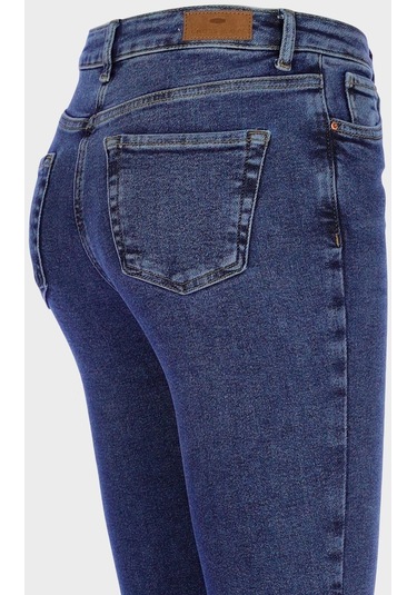 Judy Koyu Mavi Yüksek Bel Dizi Yırtıklı Skinny Jean Pantolon C 4521-195 Koyu Mavi