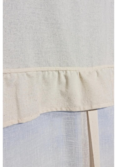 Naturel Potlu Tül Perde Retro Krem Fırfırlı Krem