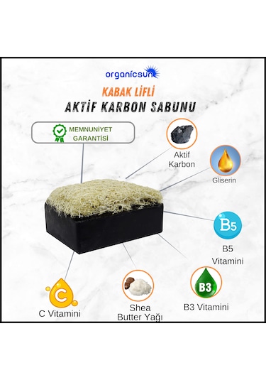 Organicsun Doğal Kabak Lifli Aktif Karbon Sabunu 140 G