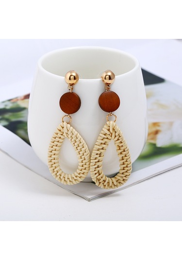 E2002-9 Coffee Water Drop Bamboo Vine Handmade Woven Earrings Bosomia Style Earrings Gümüş