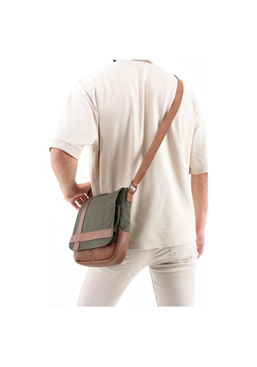 Kanvas Kumaş Tablet Çantası Erkek Postacı Çanta 27 23 Cm Çapraz Askılı Omuz Çantası Yeşil