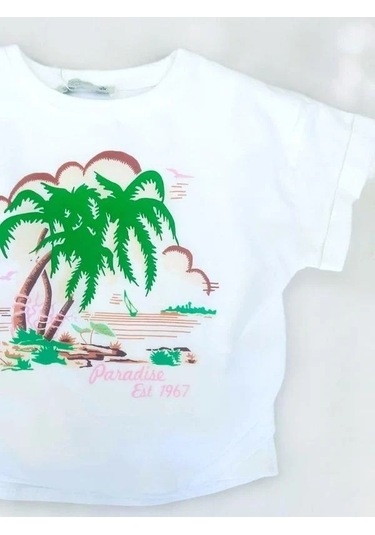 Kız Çocuk Yüzde Yüz Pamuklu Ön Yüzü Şifon Baskılı Şık Bluz-14115 Ekru