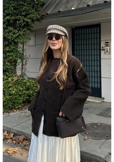 Kahverengi Çift Cepli Hırka - 04622 Kahverengi