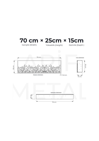 Arif Dekoratif Yapay Elektrikli Şömine - 70x25x15 Cm - Farklı Renk Modları, Kumandalı, Bluetooth