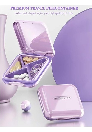 Likeable Su Geçirmez Taşınabilir Günlük Küçük Hap Kutusu Çantalar Için Cep Vitaminler, Balık Yağları, Takviyeler, Ilaçlar Için Kompakt Seyahat Ilaç Tutucu-mor