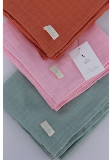 3'lü Organik Pamuk Müslin Örtü Seti Kız Bebek Model 3 Pembe, Tarçın, Nil 3 Adet 75x85 CM Pembe Tarçın Nil