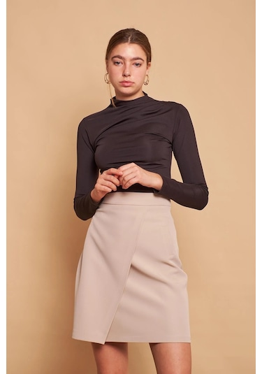 Yüksek Bel Anvelop Kruvaze Pamuklu Likralı Kumaş Kalem Ofis Etek -taş Taş