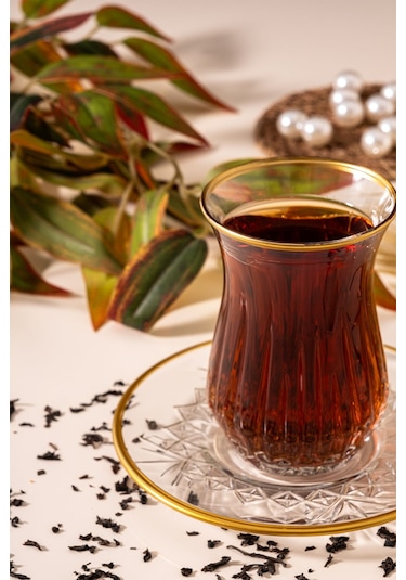 Mest Eco Yaldızlı 6 Kişilik 12 Parça Çay Bardağı Seti - 160 Cc Şık Ve Zarif Tasarım Sade Gold