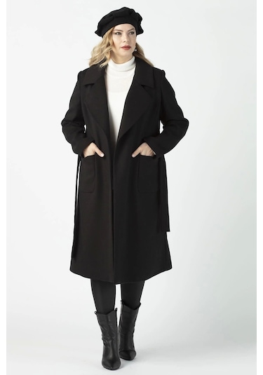 Moda Berray 904 Siyah Mono Yaka Torba Cepli Kaşe Kaban