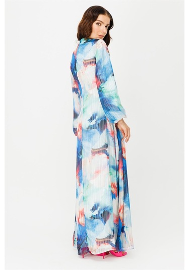 Emprime Şifon Yandan Bağlamalı Elbise Mavi-mavi Mavi