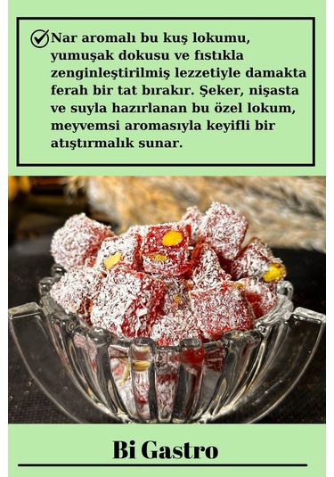 Narlı Fıstıklı Çifte Kavrulmuş Kuş Lokumu - Türk Lokumu - 400 Gr
