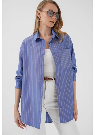 Gabria Tek Cep Arkası Uzun Gömlek Mavi