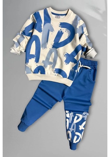 Harf Desenli Mavi Renk Erkek Çocuk Eşofman Takım Mavi
