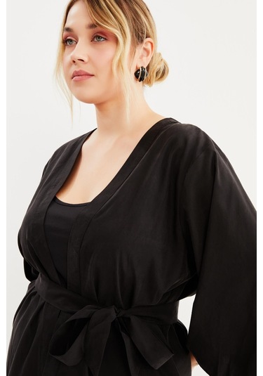 Kuşak Detaylı Kimono - Antrasit