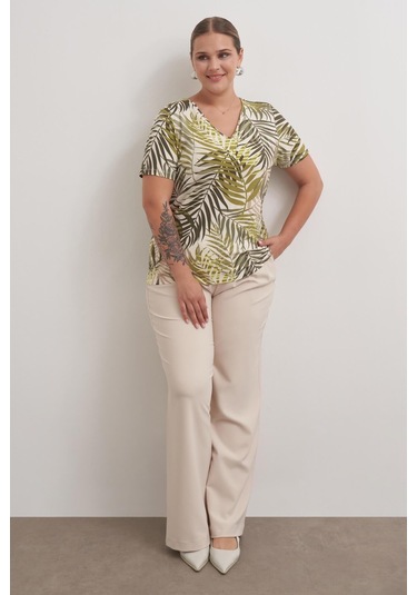 V Yaka Tişört-3046 Yeşil