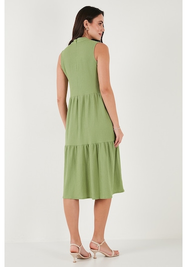 Lela Regular Fit Kolsuz Midi Bayan Elbise 5869008 Yağ Yeşili