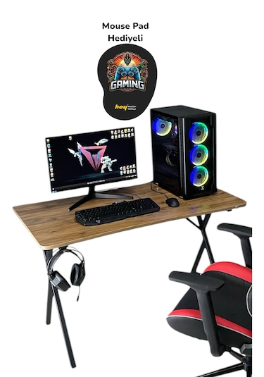 Heygaming Profesyonel Oyuncu Masası Ceviz Bilgisayar Çalışma Masa