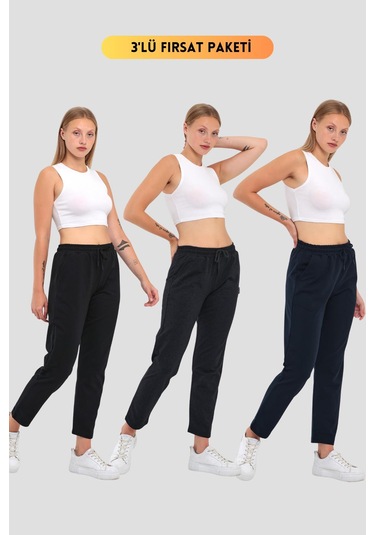 3'lü Kadın Lacivert Klasik Cepli Eşofman Altı Siyah - Lacivert - Antrasit