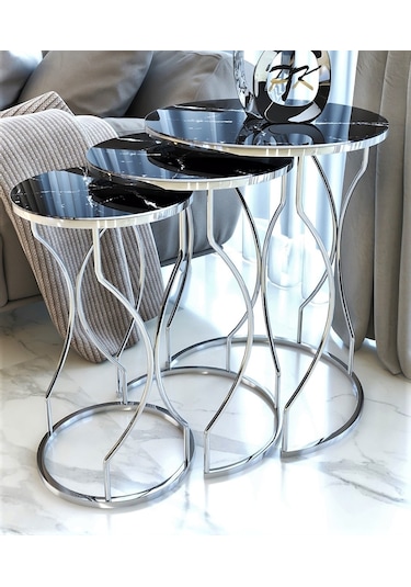 GEZEGEN GOLD MERMER DESEBLİ SİYAH CAM ZİGON SEHPA ,KIRILMAZ CAMLI ZİGON, GÜMÜŞ NİKEL KAPLAMA SEHPA Renk GÜMÜŞ