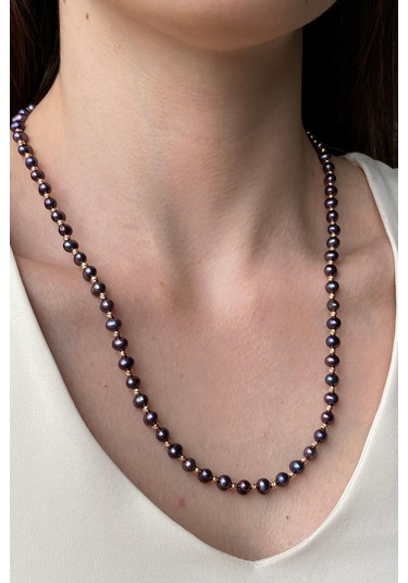 Kadın Dorika Toplu Siyah İnci Kolye Gümüş