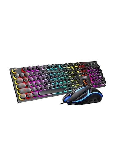 Valkyrie T-Wolf TF270 Rainbow İngilizce RGB Mekanik Hisli Gaming Klavye Mouse Seti