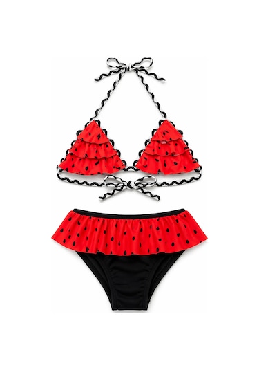 Beniizle Puan Desenli Kız Çocuk Bikini Takımı Kırmızı