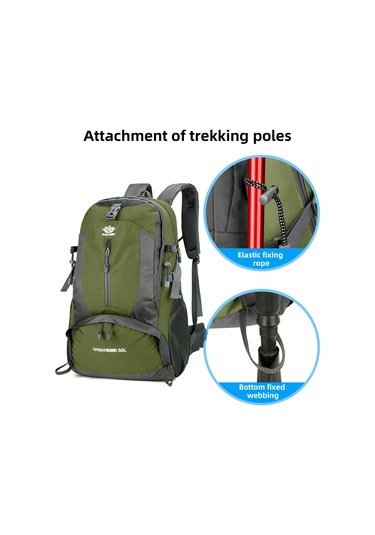Tenfowee 50l Su Geçirmez Dağcı Çanta, Çok Bölmeli Outdoor Sırt Çantası, Yüksek Yoğunluklu Nilon, Hava Geçirgen Arka Sistemi - Yeşil Yeşil