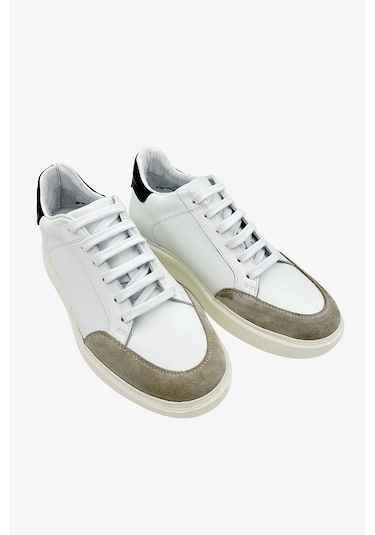 Man Erkek Hakiki Deri 7 Cm Boy Uzatan Beyaz Spor Ayakkabı Beyaz