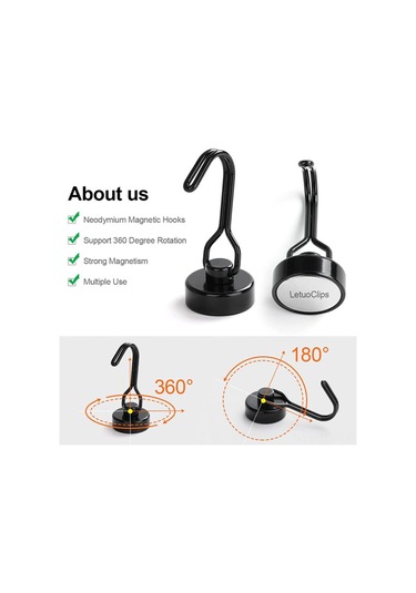 Manyetik Döner Kancalar, Çok Amaçlı İç Mekan Dış Mekan Kullanımı İçin Ağır Hizmet Neodim Kancalar, Mutfak, Izgara, Anahtar Tutucu - Siyah Siyah