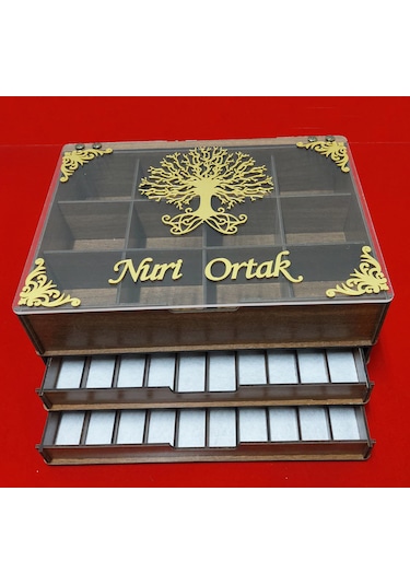 3 Katlı Tesbih Saat Ve Takı Kutusu Dolabı