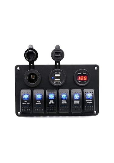 Sealux Switch Panel 6 Li 12V.Usb.Voltmetre 111X180Mm Mavi Ledli Mavi