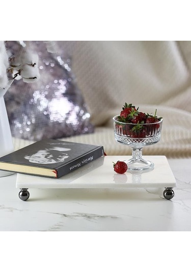 Akayev Mermer Beyaz 30x20 Cm Füme Boncuk Ayak Sunumluk