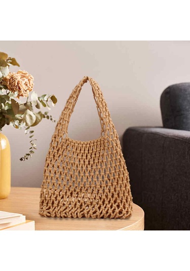 Suntek Omuz Çantası Saplı Çanta Plaj Tote Kadın Kahverengi Kahverengi