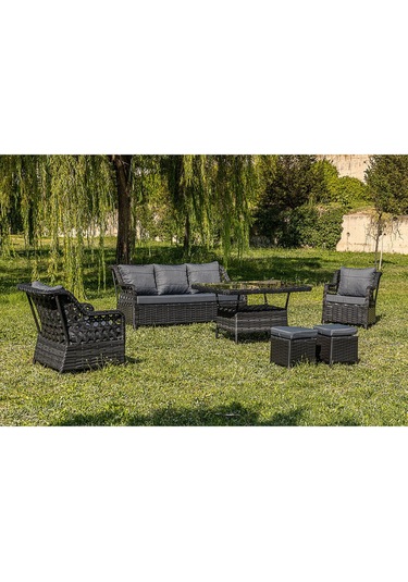 Btkconsept Lupa Eslem Rattan Bahçe Mobilyasi 3+1+1 Puf Ve Salıncak " Masali Antrasit Gri