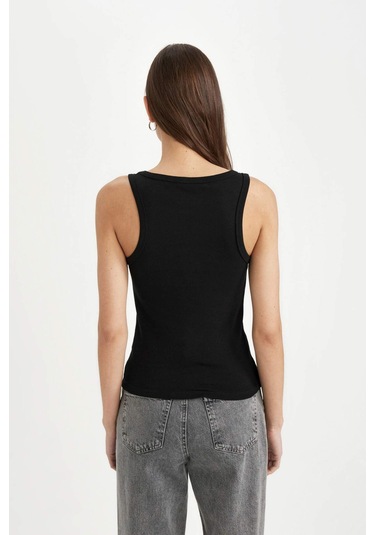 Defacto Slim Fit Dar Kesim U Yaka Basic Düz Ribana Atlet C9826axnsbk81 Siyah-bk81