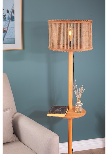 Jüt Serisi Jütopia Raflı Jüt Halatlı Ahşap Lambader