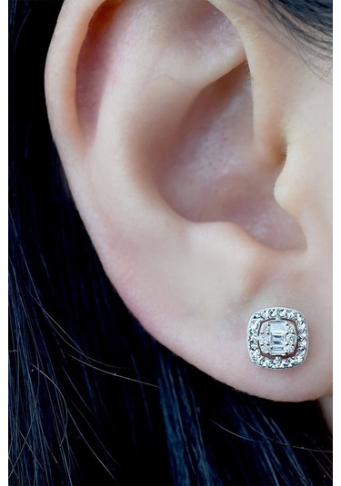 Modern Tasarım 0.16 Ct Baget Kare Tektaş  Küpe